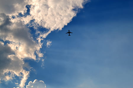 airplane under blue sky thumbnail