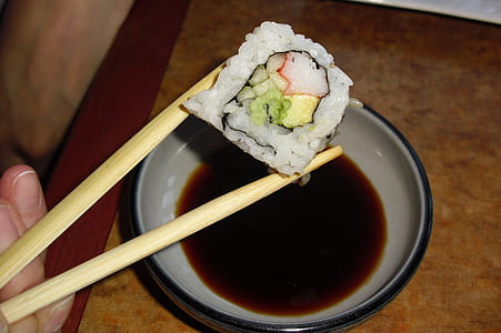 person using chopstick holding sushi thumbnail