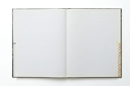 opened white and blue lined book thumbnail