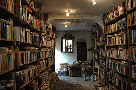 book collection in brown wooden shelves thumbnail