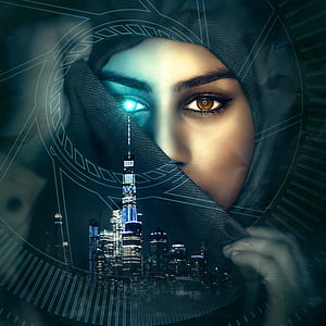 woman covering head with hijab digital wallpaper thumbnail