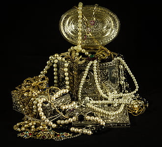 Gold Beaded Necklaces on Gold Jewelry Box thumbnail