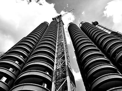 black-and-white, building, construction, crane thumbnail