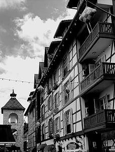 black-and-white, city, buildings, balcony thumbnail