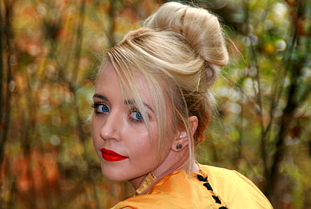 macro shot photography of woman in yellow top thumbnail