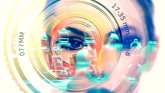 photo of woman with camera lens illustration seeing game of chess thumbnail