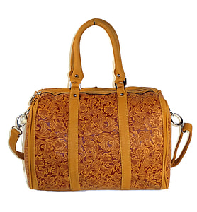 brown leather floral 2-way handbag thumbnail
