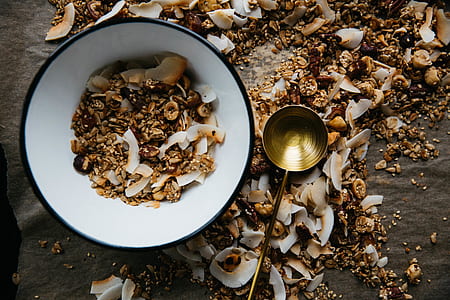 flat-lay photo of bowl and scoop on grey surface thumbnail