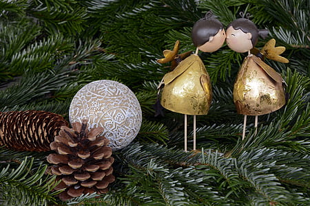two brown pine cones with white and brown bauble thumbnail