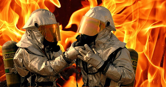 two people in bunker gears wallpaper thumbnail