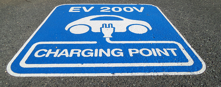 blue and white EV 200V charging point road sign thumbnail
