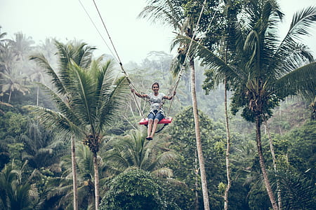 woman on swing near trees thumbnail