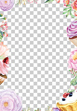 Watercolor painting Flower Drawing, Watercolor flowers background border cake, assorted-color flowers and cupcakes PNG clipart