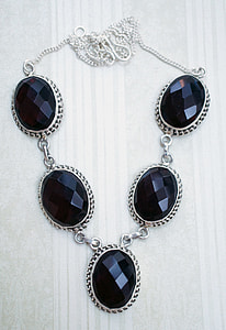 black onyx and silver  necklace thumbnail