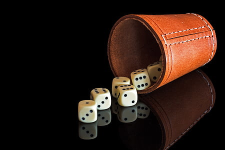 dice collection on brown leather cup thumbnail