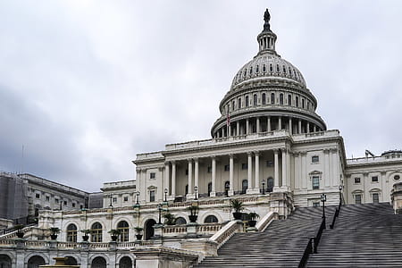 View of steps, balconies and dome of the US Capitol building. thumbnail