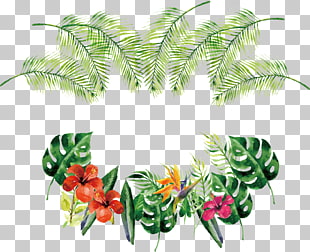 Flower Euclidean Rose Icon, Watercolor Tropical Bottle Border, blue background with green and assorted-color leaf and flowers PNG clipart
