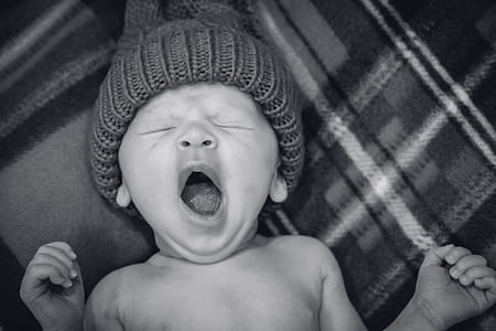 grayscale photo of baby wearing knit cap thumbnail