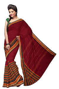 woman wearing red, orange, and green sari dress thumbnail
