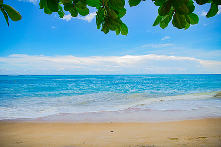blue sea water and with brown sand thumbnail
