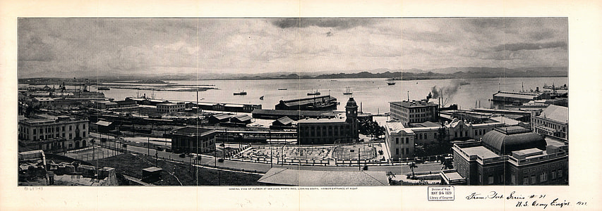 General view of harbor at San Juan, Puerto Rico looking South to San Juan Bay, 1927 thumbnail