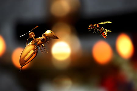 two gold robot bees thumbnail
