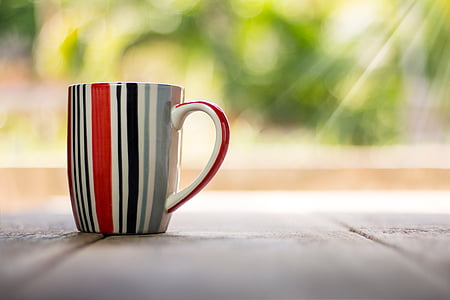 red, black, and gray striped ceramic mug thumbnail