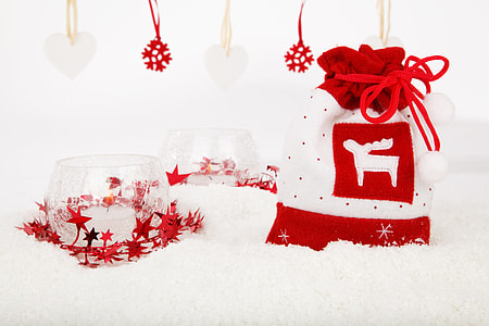 photo of red and white moose print drawstring pouch beside candle thumbnail