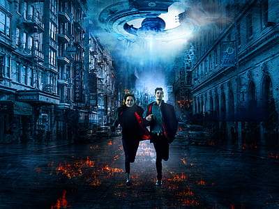 man and woman running near building thumbnail