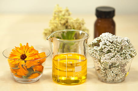 photo of measuring bottle near flowers thumbnail