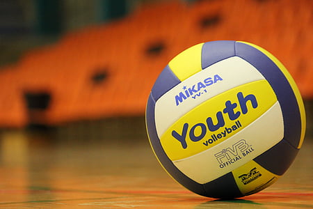 rule of thirds photography of white, blue, and yellow Mikasa volleyball thumbnail