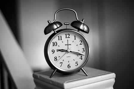 Grayscale Photo of Twin Bell Alarm Clock thumbnail