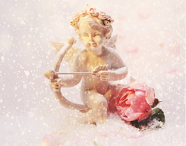 cherub holding bow beside flower thumbnail