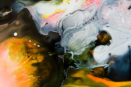 white, gray, pink, black, and yellow abstract painting thumbnail