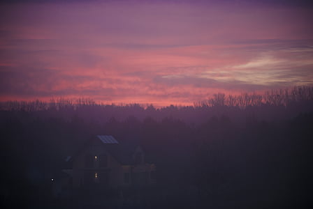 silhouette of trees and white house thumbnail