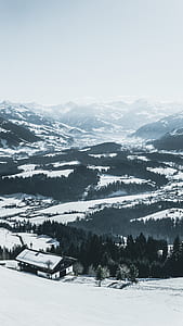 black and white house near forest covered with snow thumbnail