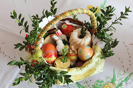 ceramic Easter eggs figurine with basket thumbnail