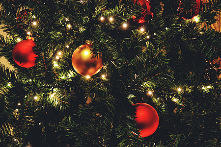 Closeup shot of Christmas tree lights and decorations thumbnail