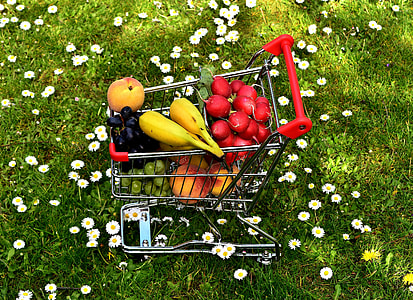 assorted fruits on grocery kart thumbnail