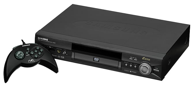 black Samsung DVD player with controller thumbnail