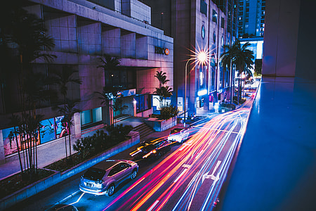 Traffic light trails in the city thumbnail