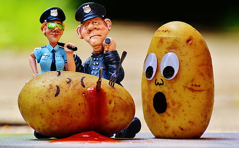 male and female police plastic figures and two potatoes thumbnail