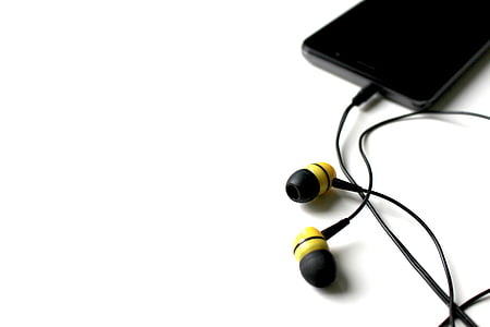 black and yellow canalbuds plug in black Android smartphone thumbnail