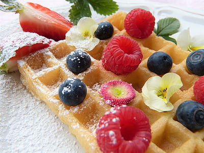 photo of baked waffle with blackberries and sliced strawberries thumbnail
