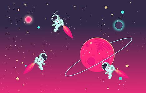 Cartoon Astronauts Playing With Each Other in Outer Space thumbnail