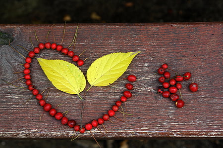 red fruit designed heart on brown wooden board thumbnail