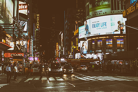 Night time street shot taken near Time Square in Manhattan, New York City thumbnail