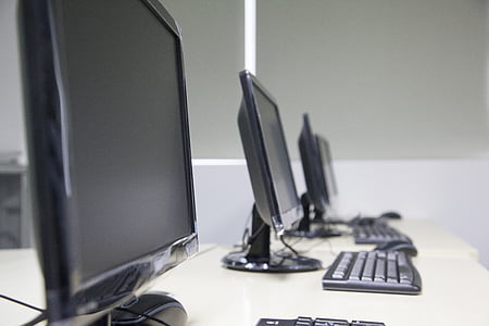 selective focus photography of flat screen monitors turned off thumbnail
