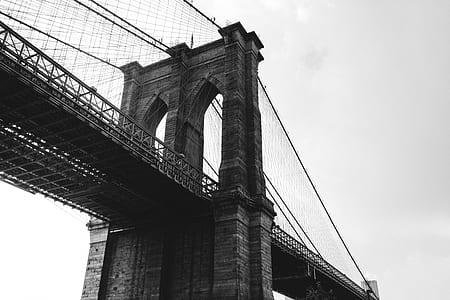 grayscale photo of Brooklyn bridge thumbnail