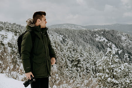 man in black parka holding camera thumbnail